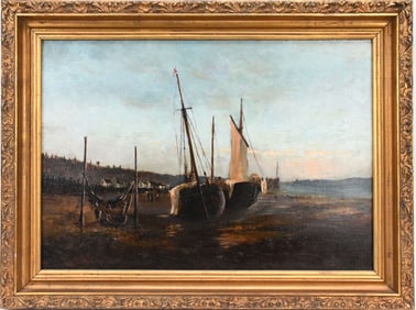 19th century signed illegibly dated 1877. possibly Arthur Chapman oil on relined canvas "low tide"