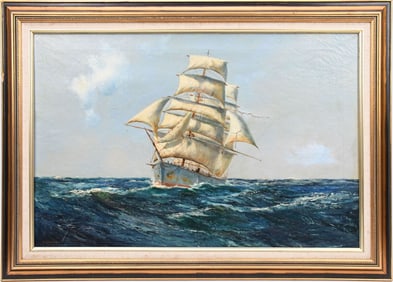 DANIEL SHERRIN (British 1868-1940) Oil on canvas- Depicting a schooner at sea.