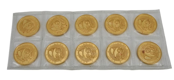 Sheet of (10) 1988 1oz Gold Panda Coin. Each coin Contains 1 oz of .999 fine