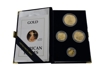 1990 4-Coin Proof American Gold Eagle Set (w/Box & COA). A 1990 gold proof American Eagle set that