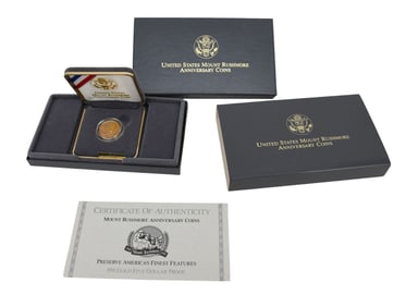 1991-W $5 Mount Rushmore, DCAM (Proof). Designer: John M. Mercanti/Robert Lamb, Weight: 8.36 grams,