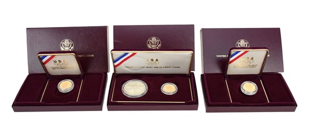 (3) 1988 2-Coin Commemorative Olympic Proof Set (w/Box & COA) Contains the Silver dollar and five
