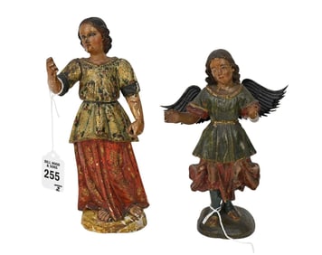 Colonial School, Two Santo Bulto Figures, C. 18th-19th Century - Spanish Colonial. Two carved and