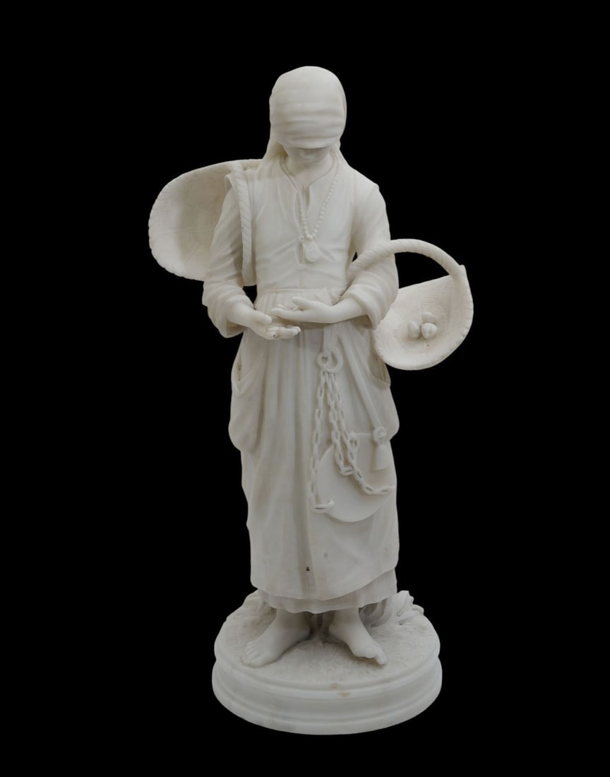 Rafaello Battelli (Italian, 1856-1928) Marble Sculpture, Peasant Girl - C. 19th Century. An Italian (1 of 11)