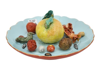 Chinese Famille Rose Porcelain Imitation Fruit Bowl, Impressed mark on bottom, 8.5" Dia x 3.5" high