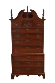 American Cherry Chest On Chest, Circa 1800-1840, Broken Arch Pediment with 3 Flame Finials, 7