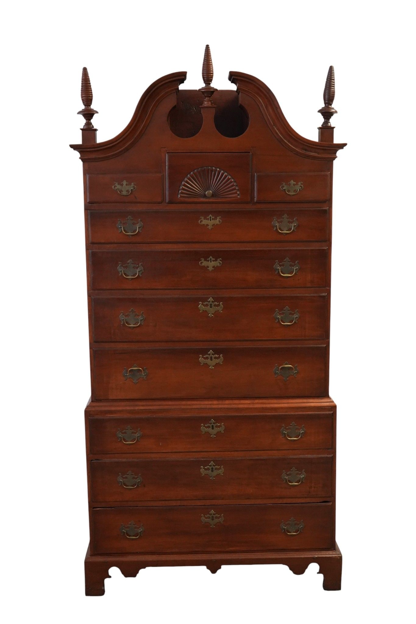 American Cherry Chest On Chest, Circa 1800-1840, Broken Arch Pediment with 3 Flame Finials, 7 (1 of 17)