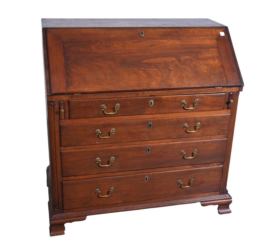 American Walnut Chippendale Slant Front Desk,  Revealing Fitted Interior Over 4 Graduated Drawers, (1 of 9)