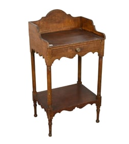 American 19th c. Single Drawer Stand with Some Original Vinegar Stain Finish, Scalloped Ends &