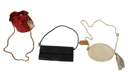 Lot of 3 Vintage Handbags 1 - Chanel leather oval cross-body purse handbag with signature double C