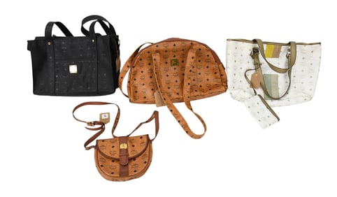 Lot of 4 Vintage MCM Handbags, 1 Large Black Vintage Monogram Shopper Tote Bag, (15"W x 10"H x 6"D),