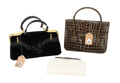 Lot of 3 Misc. Vintage Handbags, 1 - Armani Brown Alligator, (10"W x 8"H)