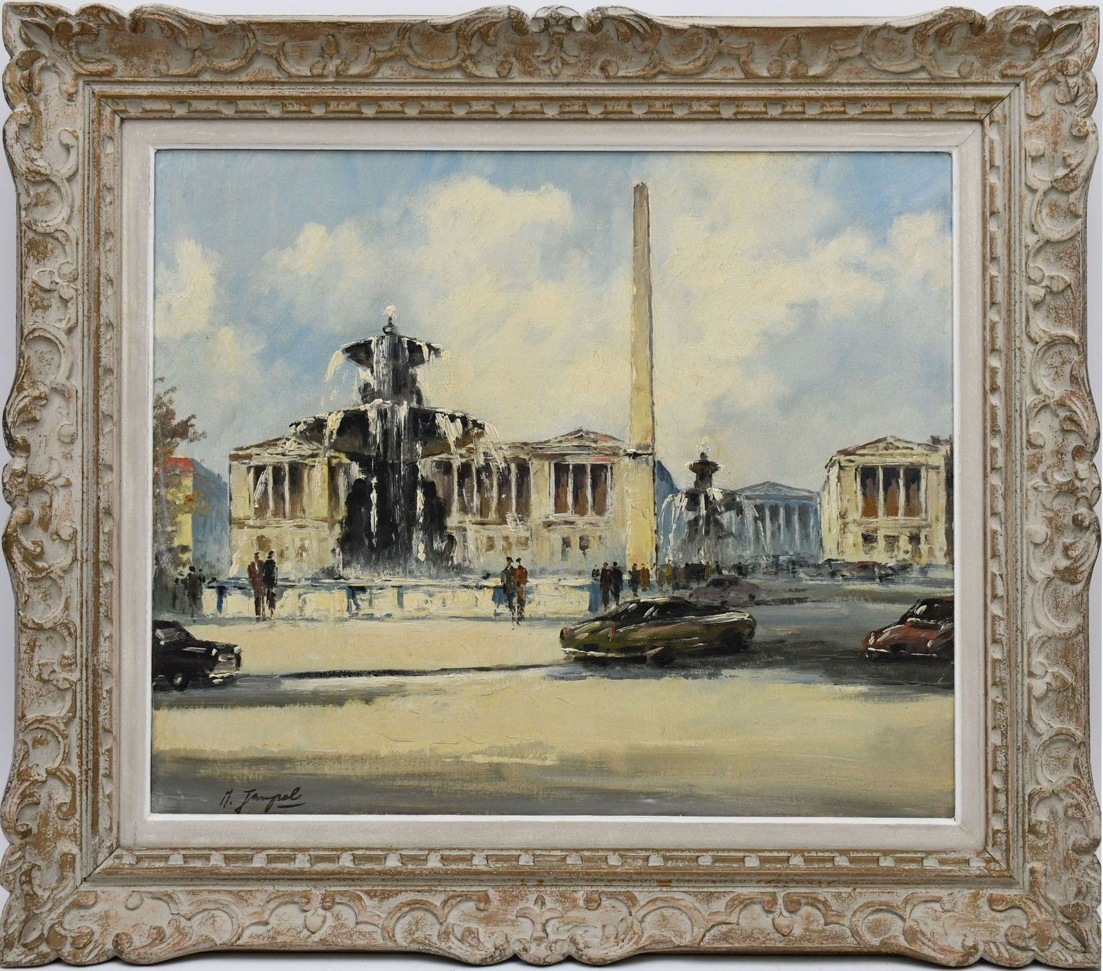 M. Janpol (20th C. French) "View of Paris" with modern car, oil on canvas 20 x 24 inches overall (1 of 7)