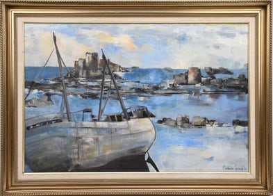 Michelle LeNoble (French 20th Cent.) Marine Harbor- Sud de la France, 0/C 24 x 36 inches. Overall