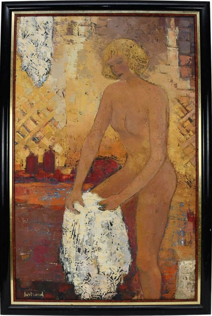 J. Bertrand-Young Bather signed and titled on reverse “Le Bain – O/C 51 x 32 inches. Overall (1 of 6)