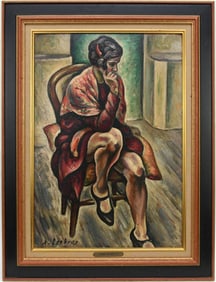 Alfred LESBROS (1873-1940) - Une Femme Assise, oil on board, sll, ca 1931. Overall framed size is