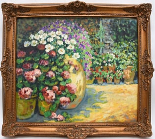 Alfred Persia (French b. 1933-) -Les Fleur de Provence en season – O/C Flowers in Vases, overall