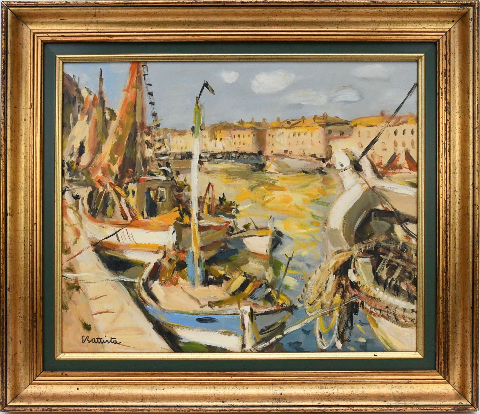 ERIC BATTISTA (European. 20th Century) - Le Bateau de Sette – south of France. oil on Masonite (1 of 6)