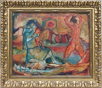 Louis Bergerat, oil on canvas, 1164. Signed lower left and dated 1964. bathing at water’s edge.