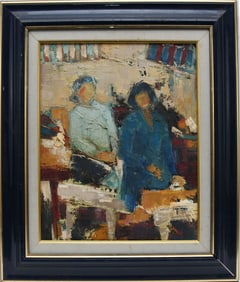 J. Bertrand (Frenche 20th Century) Femme en Bleu, oil on canvas, girls in blue, overall framed
