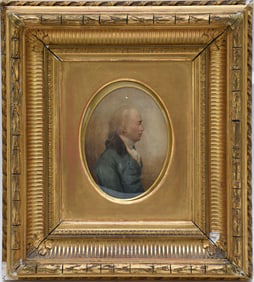 Original watercolor; portrait of a gentleman; side profile in oval; image measures approximately 10"