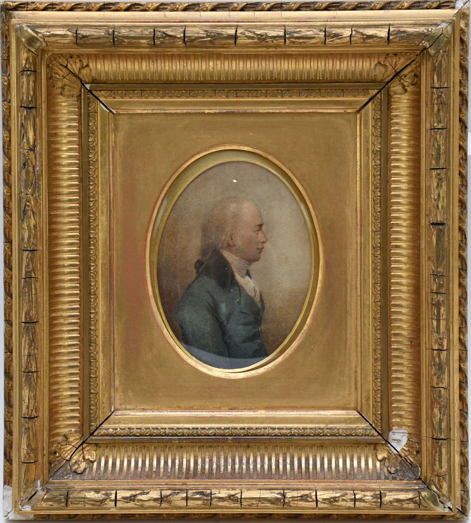 Original watercolor; portrait of a gentleman; side profile in oval; image measures approximately 10" (1 of 6)