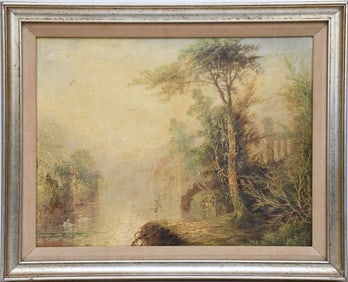 James Salt (British, 1850-1903) oil on canvas, Venetian Landscape Painting, 13 x 17 inches. Overall