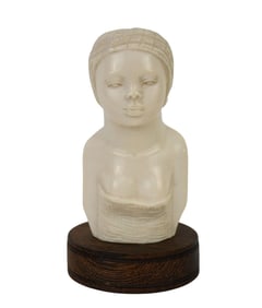 A High Quality African Carved Female Bust Figurine - Hand carved bone figural African female bust.