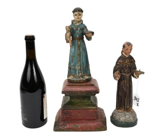 Two Colonial Santo Bulto Figures of St Anthony, C. 18th-19th Century - Latin American, Spanish