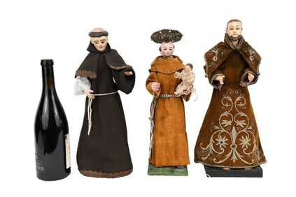 Three Polychromed Santo Figures, C. 19th-20th Century - Latin American, Spanish. Three polychrome