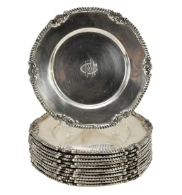 (12) JIP Sterling Silver 90% Bread Plates, 6.5". Wt. 64 ozt