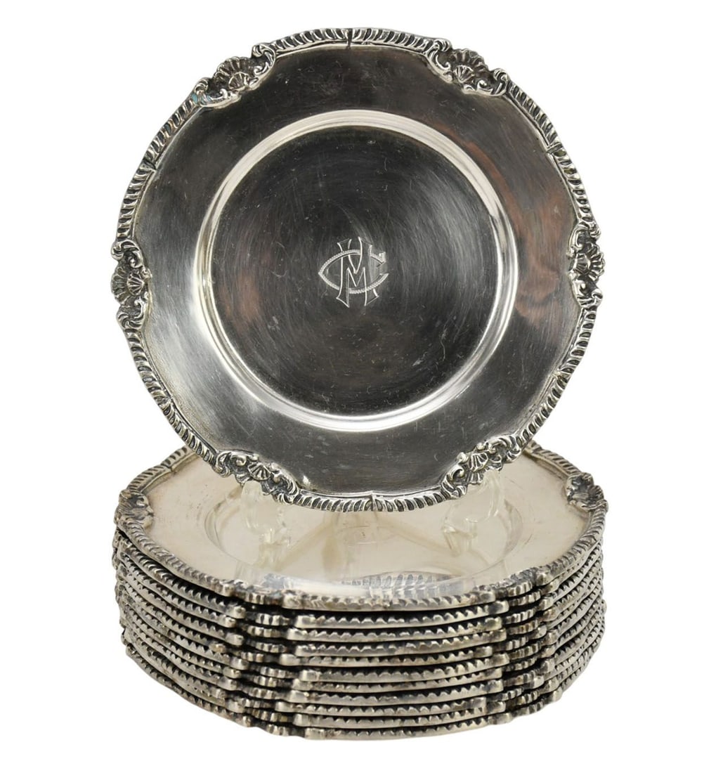 (12) JIP Sterling Silver 90% Bread Plates, 6.5". Wt. 64 ozt (1 of 6)