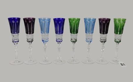 Assorted Colored Cut to Clear Wine Stems, 9"h