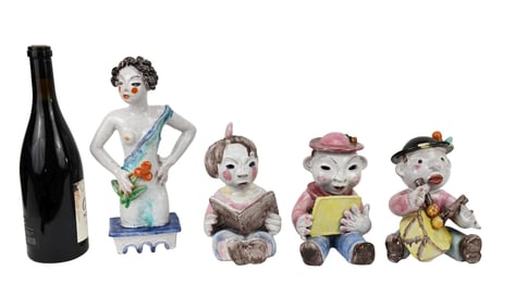 WALTER BOSSE (Austrian 1904-1979) Group of 4 GLAZED CERAMIC Figures, Girl Reading Approx 7"x 5" x