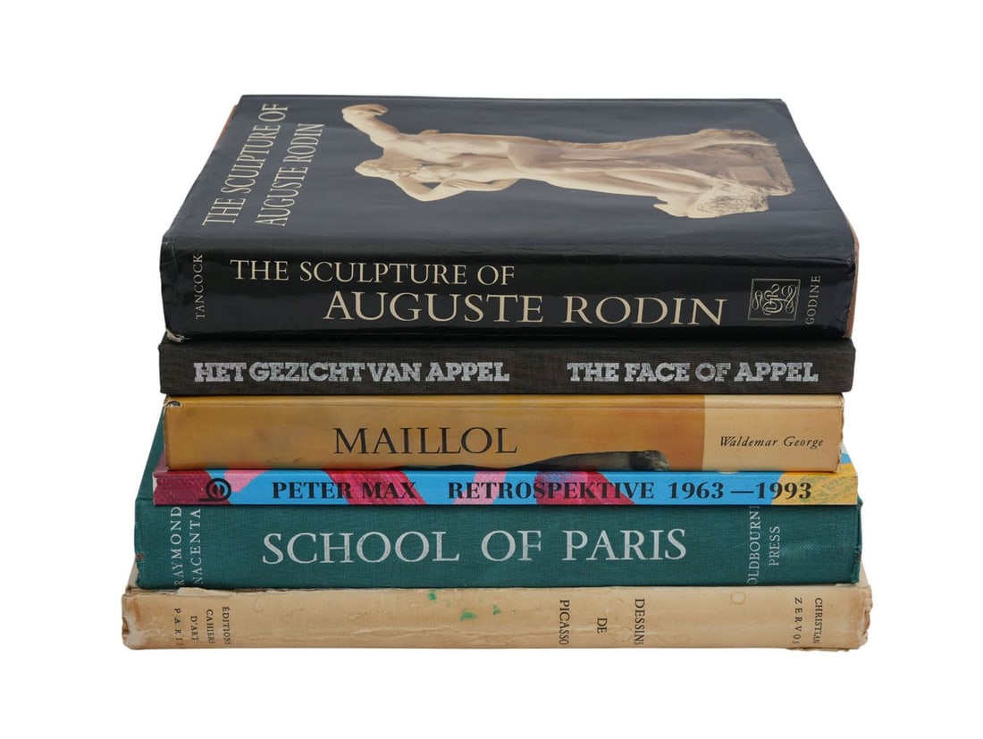 Lot of 6 Art Books: Lot of 6 Art Books, 1 The Sculpture Of Augustine Rodin, David R. Godine, Publisher 2 Peter Max Retrospective 1963 -1993 3 Karrel Appel, The Face of Appel 4 Maillol, Waldemar George 5 Christian Zervos,