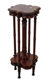 Mahogany Pedestal, Clover Shape Top above 5 Columns on Clover Shape