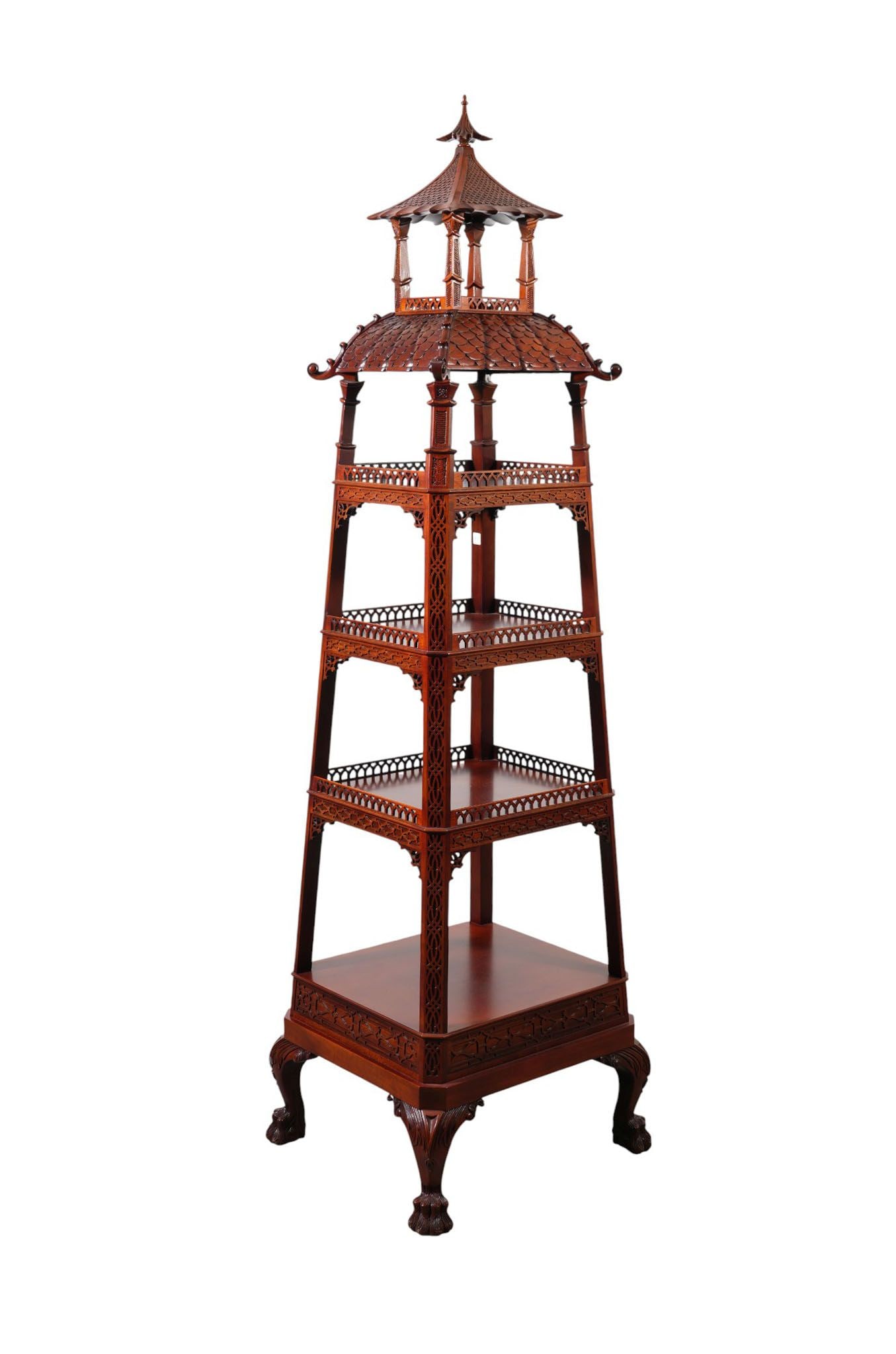 Carved Wood Tapered Pegoda Form Display Stand, 5 Shelves For Display,  Reticulated with Fret Work, (1 of 8)