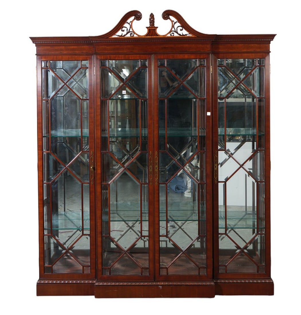 3 pc. Karges Mahogany Chippendale Style Wall Unit, Sits on Base with Beveled Glass Panels, 84"H x (1 of 8)