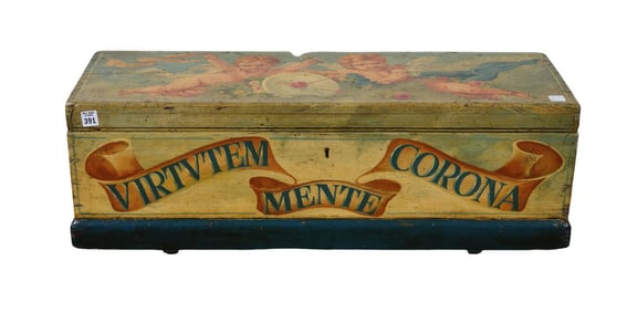 Decorative Painted Antique Tool Box, Hand Painted and Stenciled with Iron Hardware, Signed Stuart