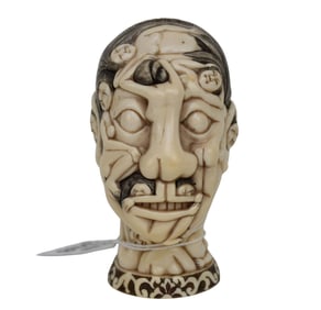 Carved Japanese Erotic Okimono Shunga Head 4" high x 2: wide x 3.24" deep