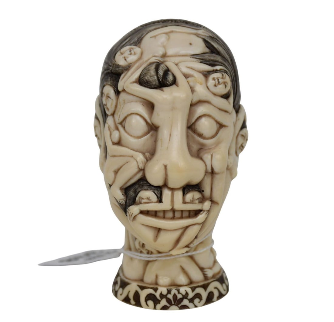 Carved Japanese Erotic Okimono Shunga Head 4" high x 2: wide x 3.24" deep: Carved Japanese Erotic Okimono Shunga Head 4" high x 2: wide x 3.24" deep