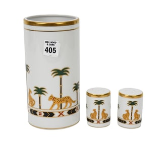 3 Pcs. Christian Dior Tableware's, Casablanca Salt & Peppers (2 1/2"h) and Vase (7 3/4"H)