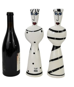 Two Alison Palmer Studios Pottery Female Form Candle Sticks - A pair of whimsical glazed ceramic