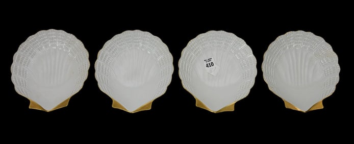 4 Limoges Shell Form Salad Bowls, White with Gold Accents, 7 1/2"h x 7"w