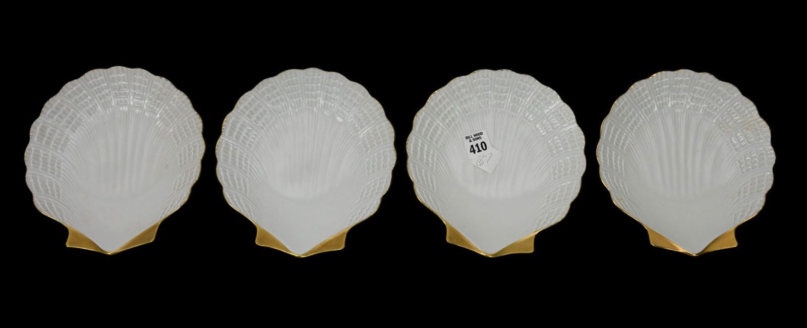 4 Limoges Shell Form Salad Bowls, White with Gold Accents, 7 1/2"h x 7"w: 4 Limoges Shell Form Salad Bowls, White with Gold Accents, 7 1/2"h x 7"w