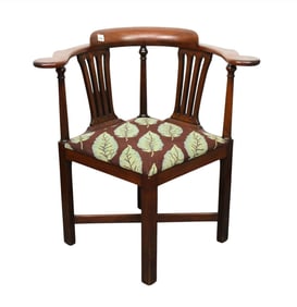 Antique 19th Century Oak Corner Chair with leaf needle point upholstery