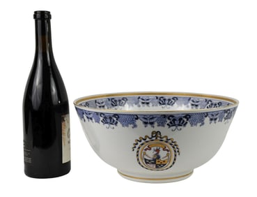 Chinese Export Style Armorial Punch Bowl 19th/20th century, enamel and gilt painted with armorial