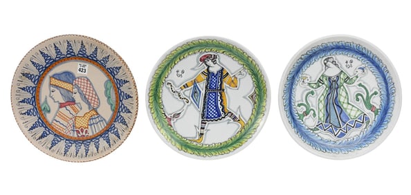 3 Italian Hand painted Ceramic Chargers / Plates 12" dia