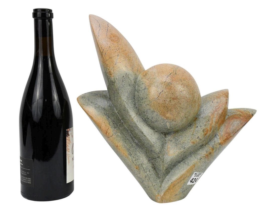 Mid-century carved stone sculpture, signed Sanso, 12" high x 12" wide x 5 " deep (One small nick to: Mid-century carved stone sculpture, signed Sanso, 12" high x 12" wide x 5 " deep (One small nick to top)