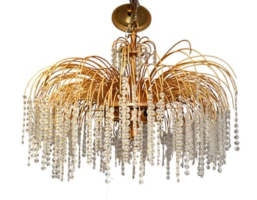 Brass & Crystal Chandelier, "Cascade Palm Pendant" 23"h x 26"w